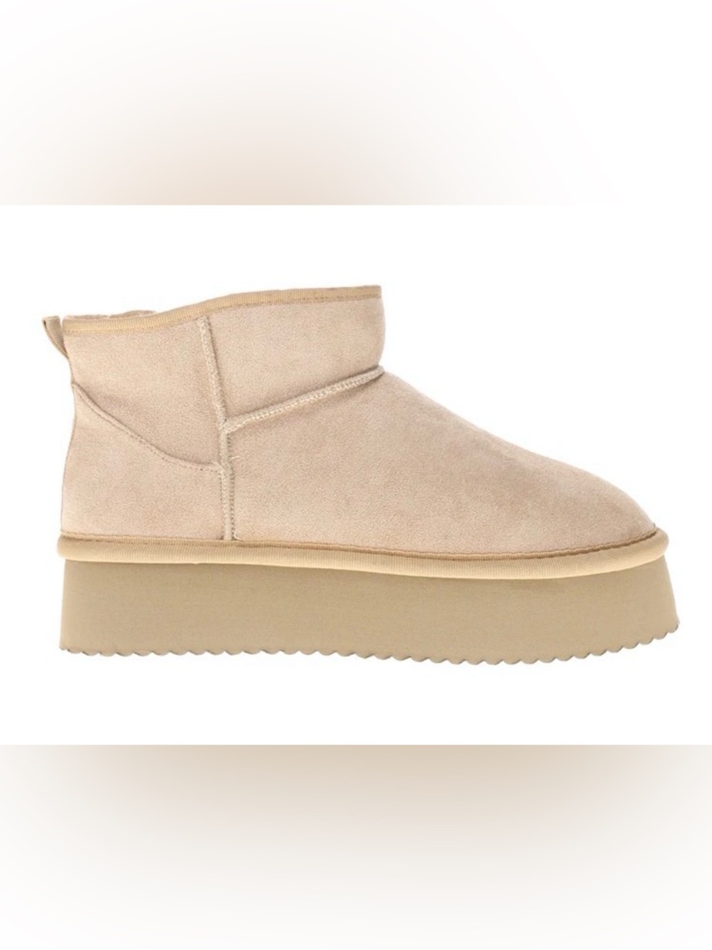 Corky’s Beige Suede Pull On Sherpa Lined Platform Round Toe Boots: 7